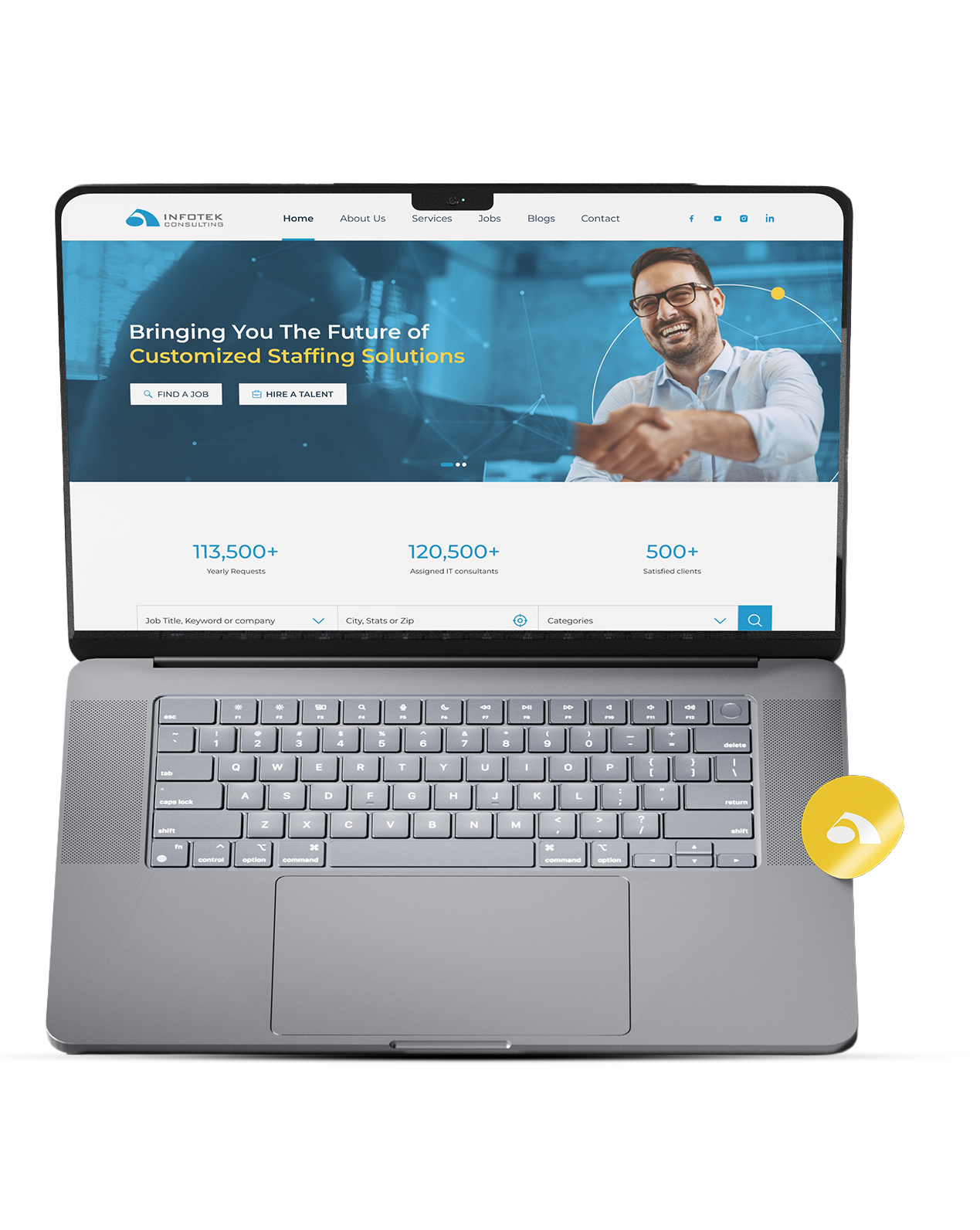 Infotek website shown on a laptop